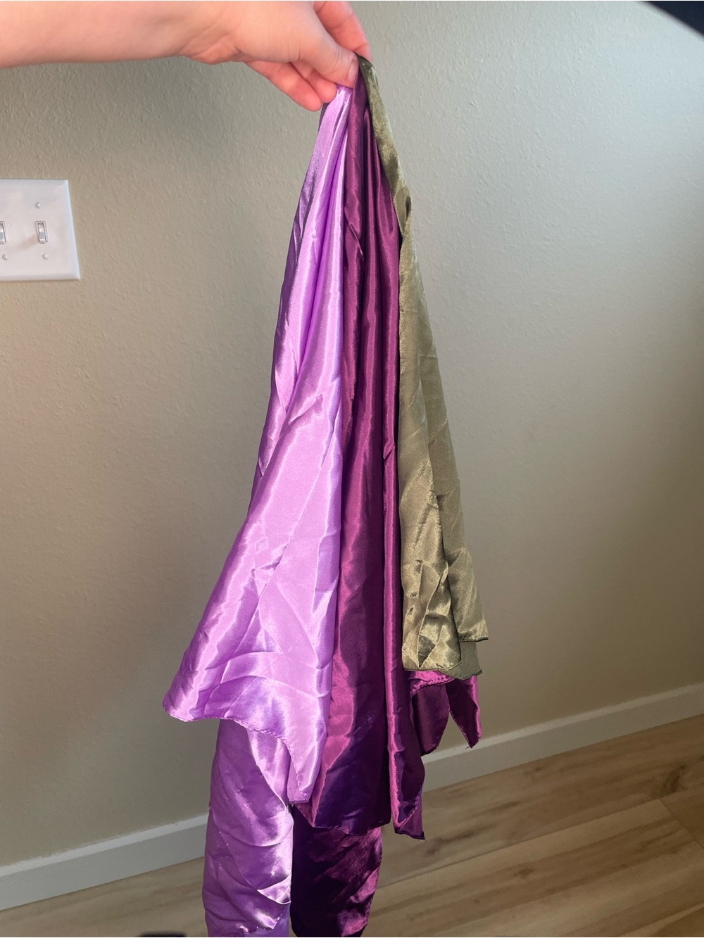 Large square shiny Satin Scarves in Lavender, Purple & Olive